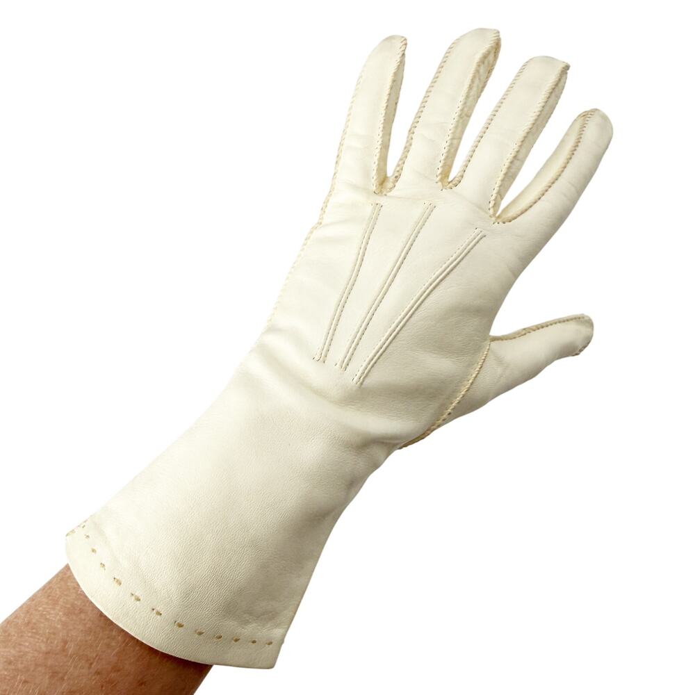 vintage Alexette white leather Above Wrist Dress Gloves women's 7 small